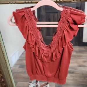 Willow Terracotta Lace Ruffle Blouse